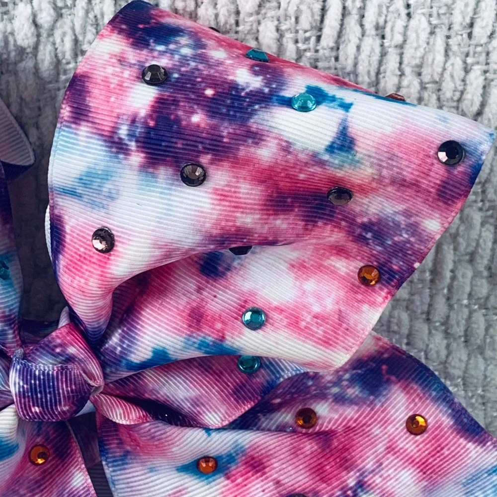 JoJo Siwa Hair Bow Girls Pink Galaxy Tie Dye Rhinestone Signature Heart Charm‎
